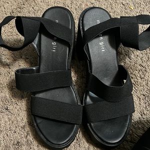 Madden Girl black strap wedges